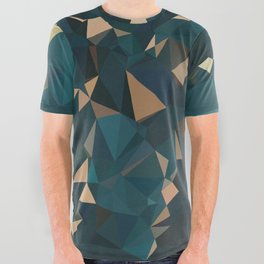 Gold Teal Abstract Low Poly Geometric Triangles All Over Graphic Tee
