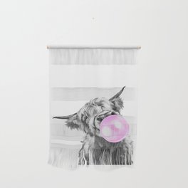 Bubble Gum Highland Cow Black and White Wall Hanging