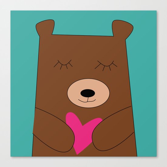 Bear in love Teal Canvas Print