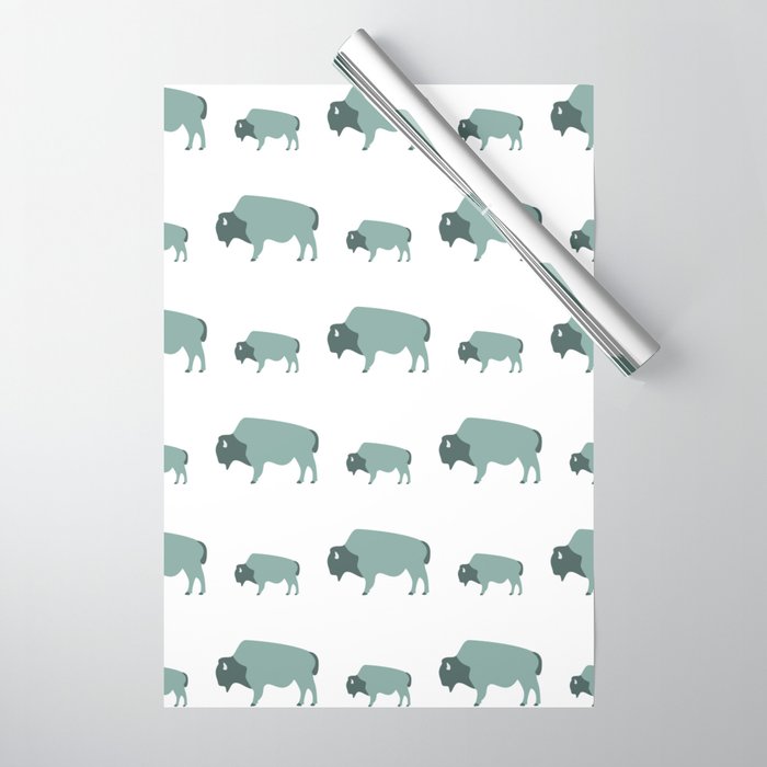 Bison And Baby (Moss) Wrapping Paper