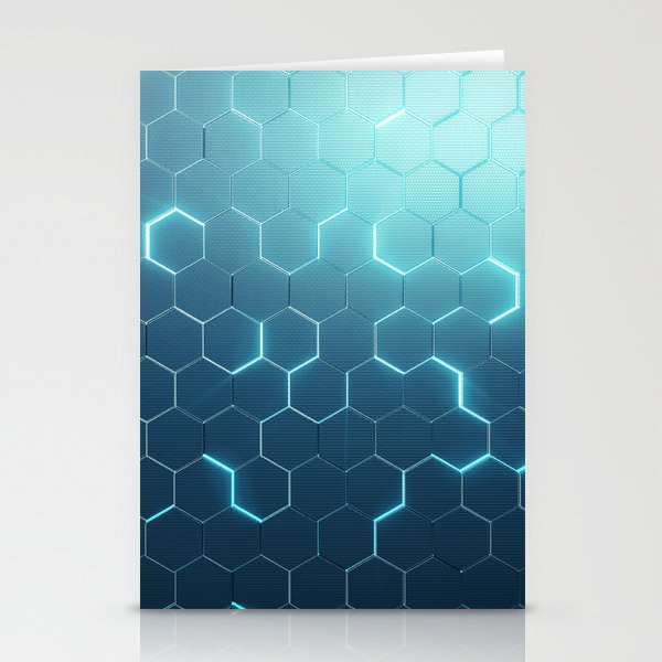 Abstract blue of futuristic surface hexagon pattern with light rays Stationery Cards