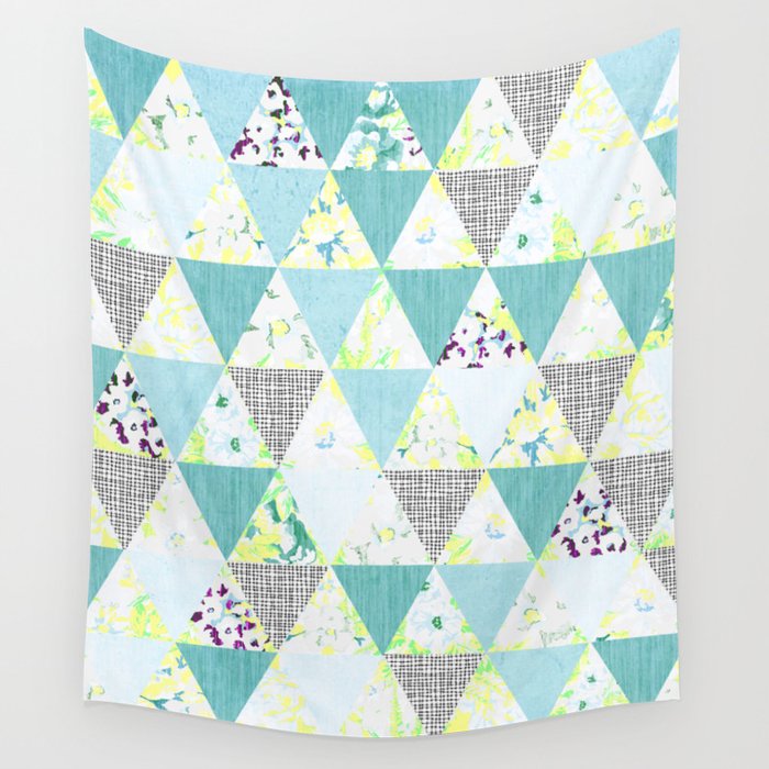 PASTEL NEON GEO FLORALS IN MINT Wall Tapestry