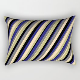 [ Thumbnail: Vibrant Dim Grey, Tan, Dark Khaki, Black, and Midnight Blue Colored Lines Pattern Rectangular Pillow ]