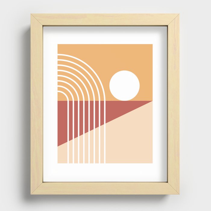Sun Rainbow Beach Abstract 8 in Brown Beige Orange Recessed Framed Print