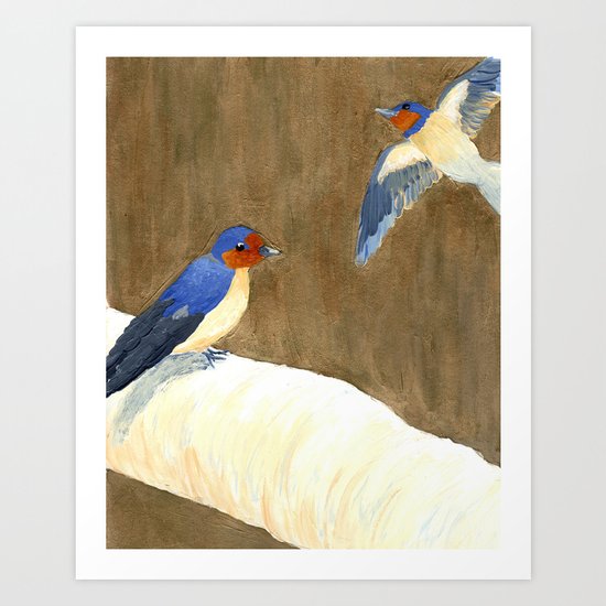 Blue Barn Swallows Art Print By Rebeccajoygilbert Society6