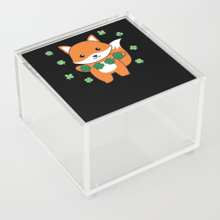 Fox With Shamrocks Cute Animals For Luck Acrylic Box