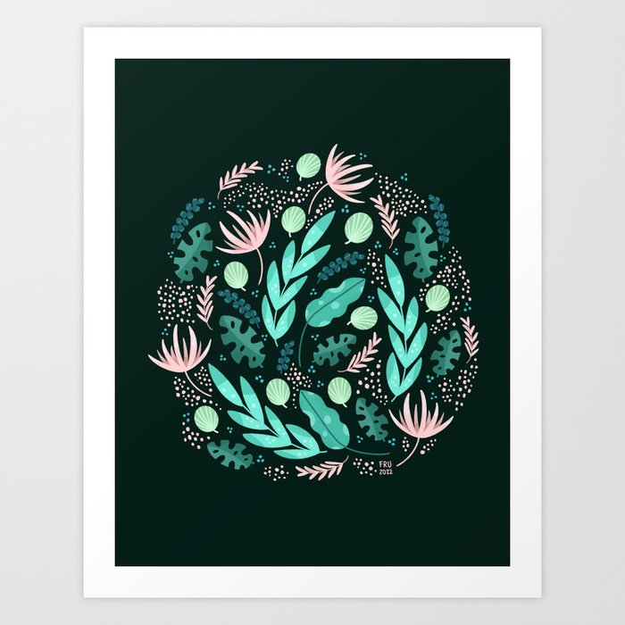 Tropical plants in mint green and pink Art Print