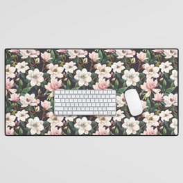 Seamless pattern with white and pink magnolia flowers Desk Mat
