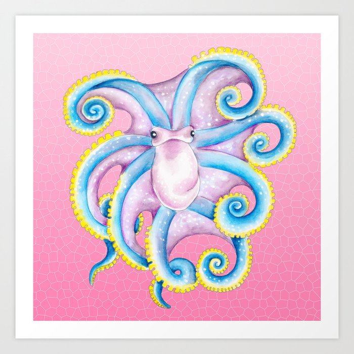 Octopus Stained Glass Pink Art Print