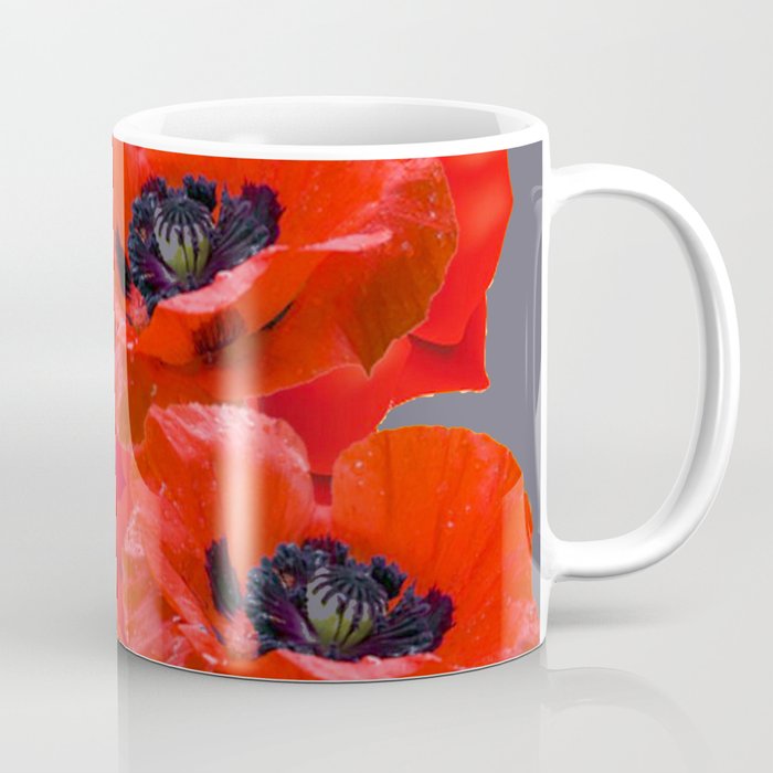 MONTAGE OF RED ORIENTAL POPPIES GREY COLOR ART Coffee Mug