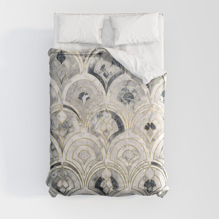 Monochrome Art Deco Marble Tiles Comforter