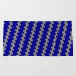 [ Thumbnail: Dark Blue & Grey Colored Striped Pattern Beach Towel ]