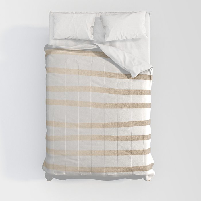 Simply Drawn Stripes in White Gold Sands Comforter