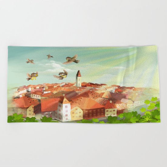 Sunny town Beach Towel