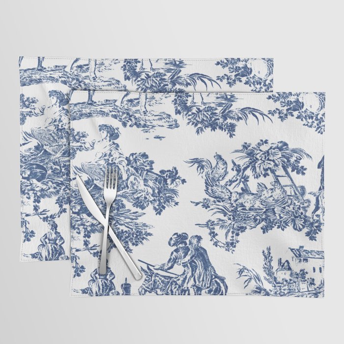 Navy Blue Toile de Jouy Placemat by Classic Sara Society6