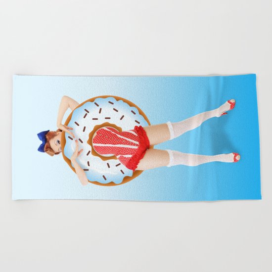 donuts woman Beach Towel