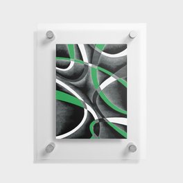 Eighties Blue-Green White Grey Line Curve Pattern On Black Floating Acrylic Print