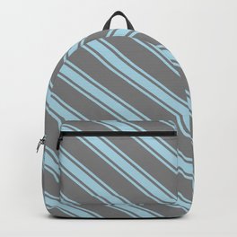 [ Thumbnail: Grey & Light Blue Colored Stripes Pattern Backpack ]