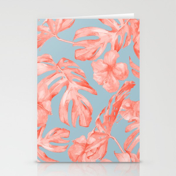 Island Life Coral on Light Blue Stationery Cards