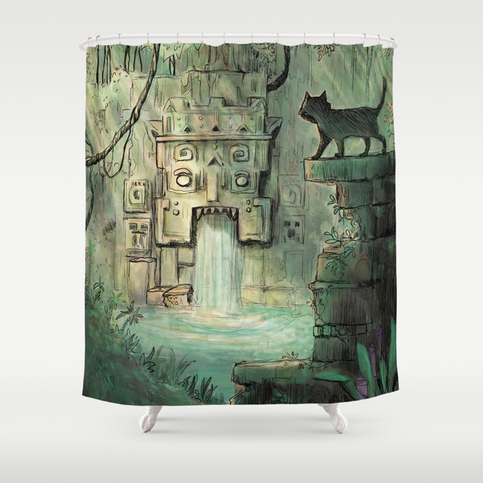 Curious Cat in Ancient Ruins Shower Curtain