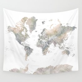 Habiki detailed world map with Antarctica Wall Tapestry