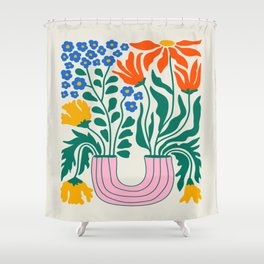 Flower Market 04: Madrid Shower Curtain | Botanical, Tropical, Retro, Flower, Graphicdesign, Market, Bouquet, Vase, Decor, Plants 
