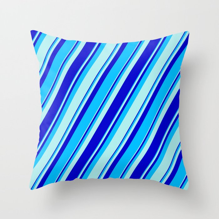 Turquoise, Blue, and Deep Sky Blue Colored Pattern of Stripes Throw Pillow