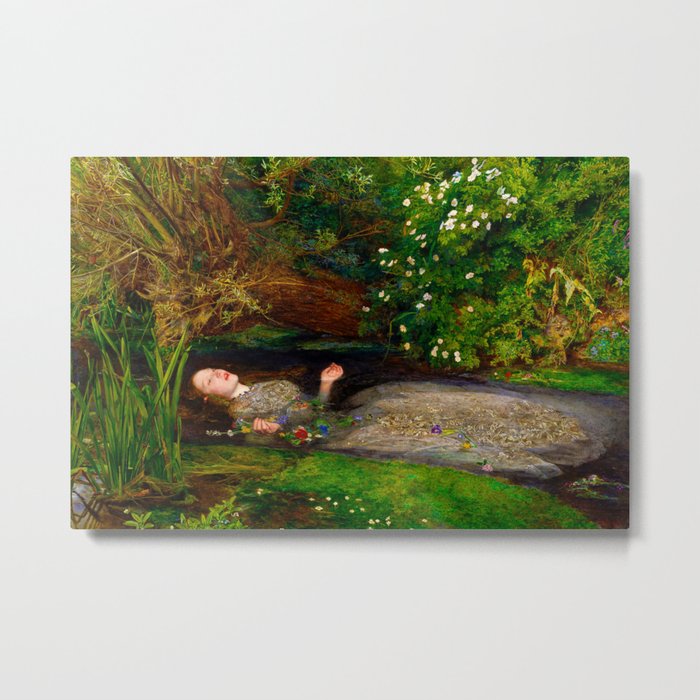 John Everett Millais (British, 1829-1896) - OPHELIA - Date: 1851-1852  - Romanticism, Pre-Raphaelites - Literary painting (Shakespeare's play Hamlet) - Oil - Digitally Enhanced Version - Metal Print