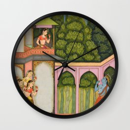 Krishna Approaches Radha - 17th Century Classical Hindu Art Wall Clock