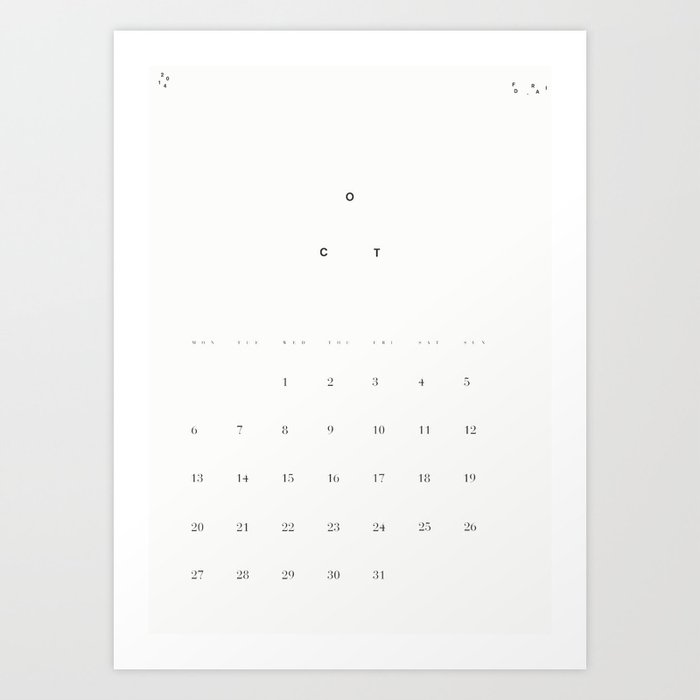 October 2014 Calendar Art Print