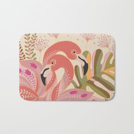Flamingo couple Bath Mat | Birds, Bathroomdecor, Girlsroomdecor, Folkart, Animal, Nature, Patiosummertime, Love, Tropicalcolors, Peach 