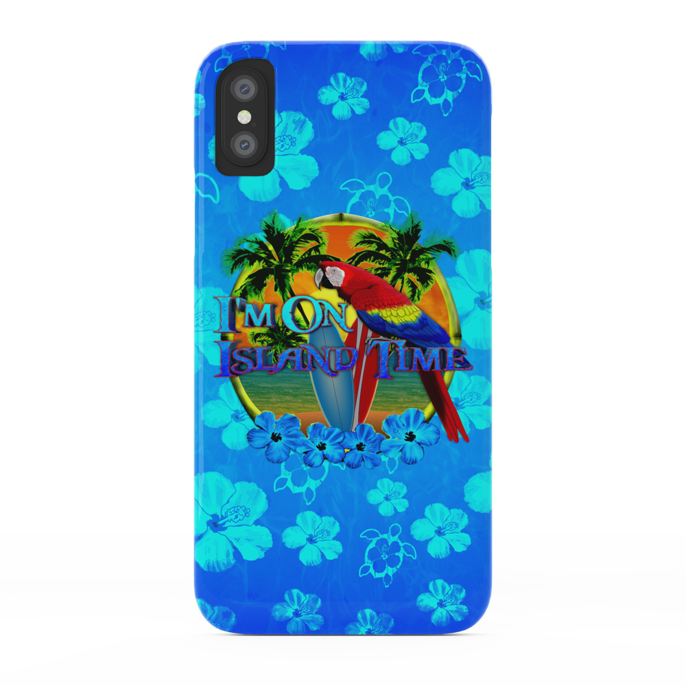 Island Time Surfing Blue Tropical Flowers Phone Case by chrismacdonaldstudios