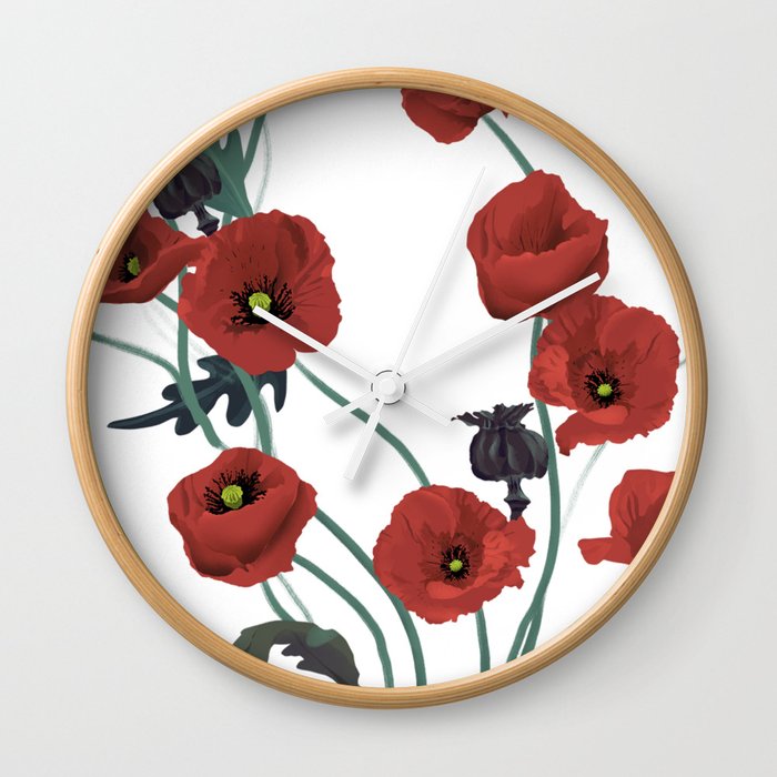 red poppy Wall Clock by Evgeniya Society6