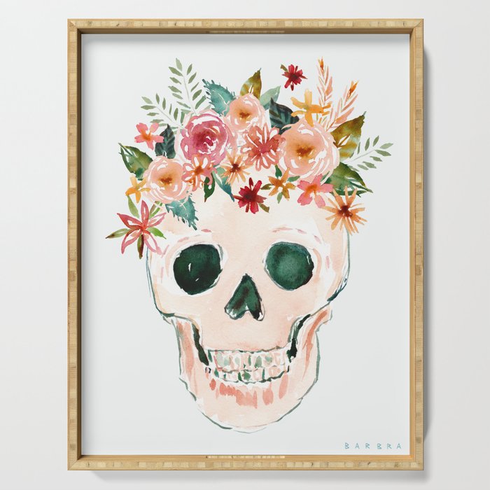 PRETTY OUTLAW Flower Crown Skull Serving Tray