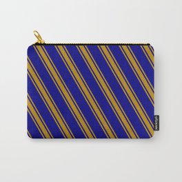 [ Thumbnail: Blue & Dark Goldenrod Colored Lines Pattern Carry-All Pouch ]