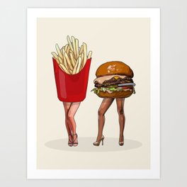 Cheeseburger and Fries Pin Up Girls Art Print