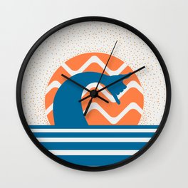 Hang Loose Wave // Sun Surfer Shaka Beach Retro Graphic Design Horizontal Daze Waves Wall Clock