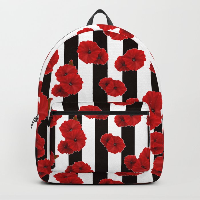 black and white striped backpack