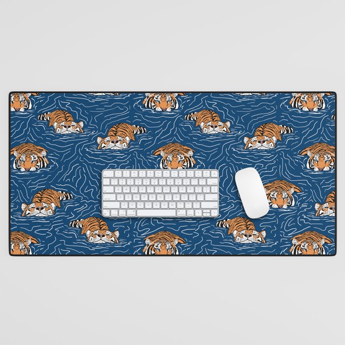 Tigers in the water Desk Mat