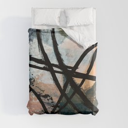 It comes and goes [2] - a black and white abstract mixed media piece with pink details Duvet Cover