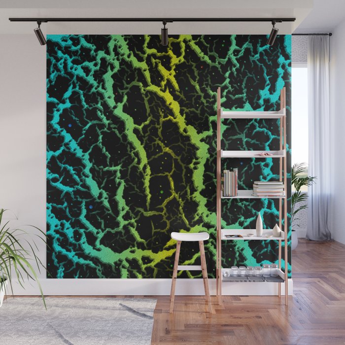 Cracked Space Lava - Cyan/Yellow Wall Mural