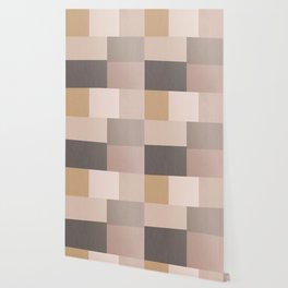 Minimal Bauhaus Geometry Study 3. Natural, tan & Blue Wallpaper