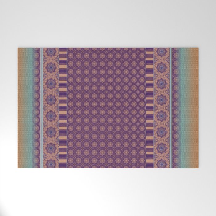 Purple Teal Orange Boho Mandala Tile Ombre Mixed Pattern Welcome Mat