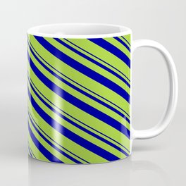 [ Thumbnail: Dark Blue & Green Colored Stripes Pattern Coffee Mug ]