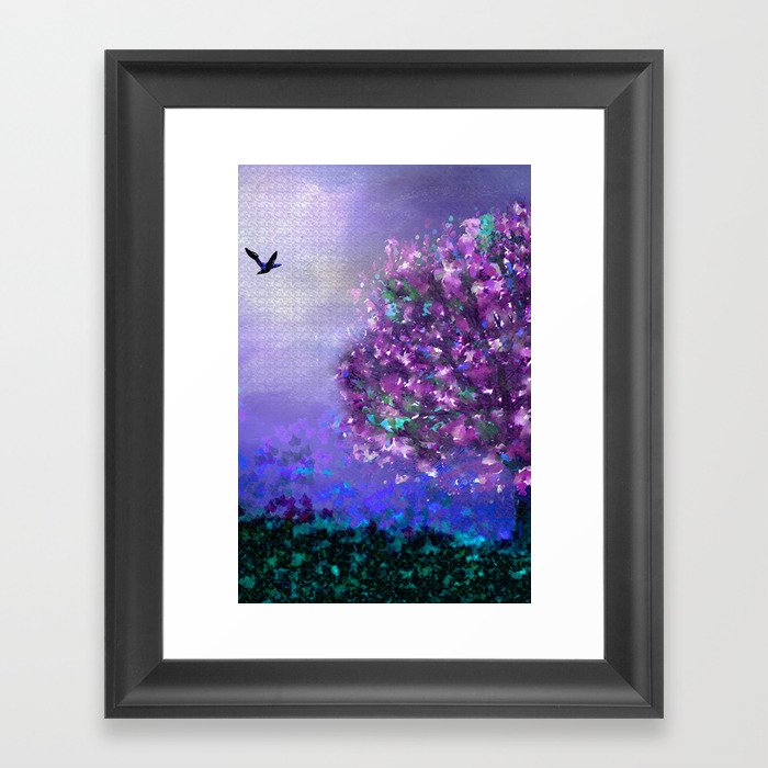 Autumn Tree in Blue and Purple Framed Art Print