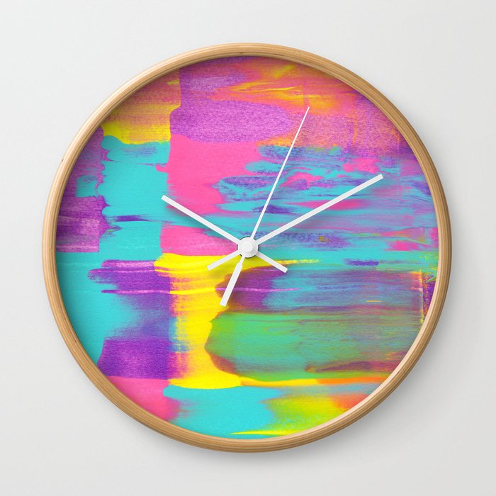 Neon Sunset Paint Smear Wall Clock
