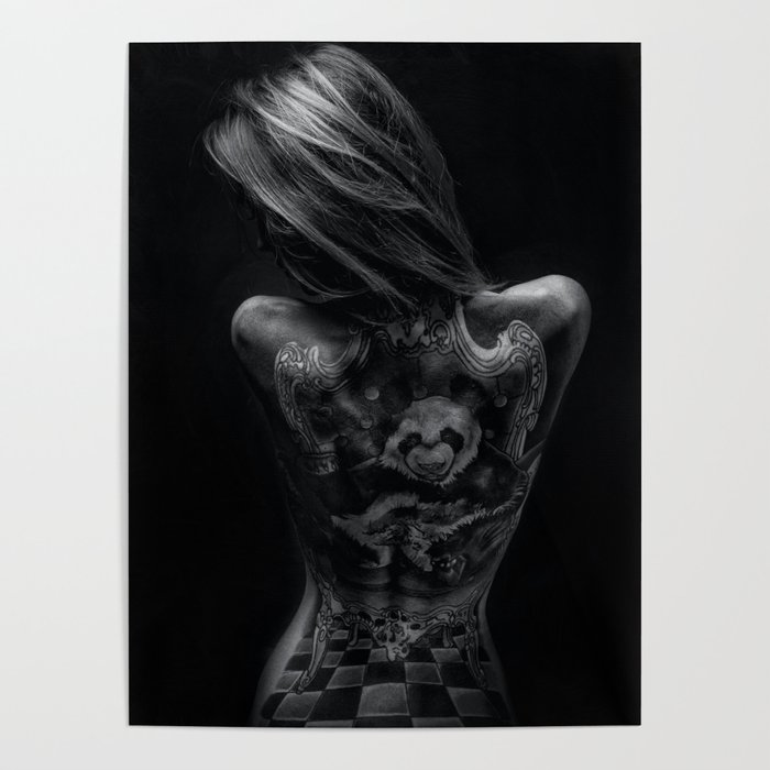 Female figurative form back tattoo art portrait black and white photograph / photography Poster