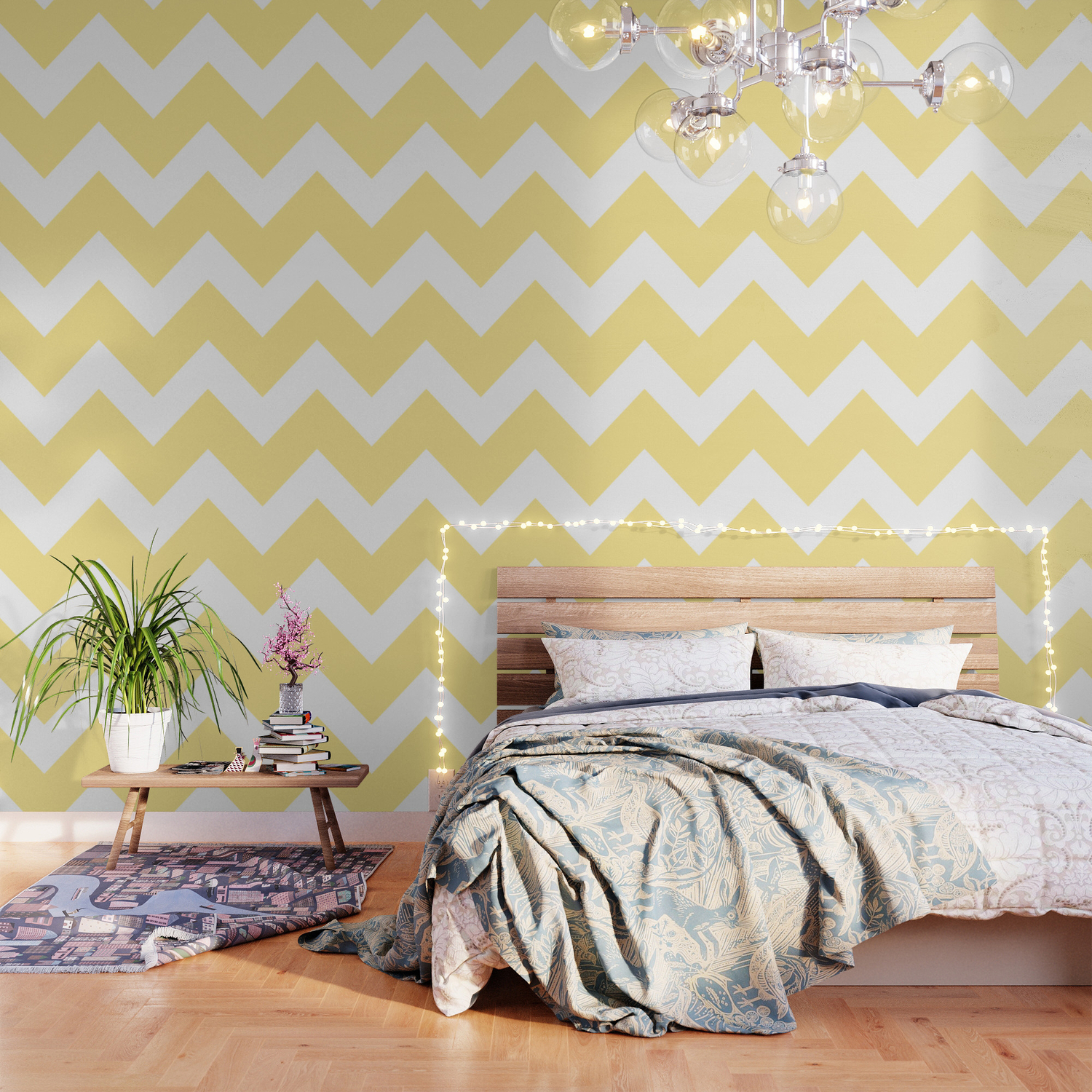 Large Pastel Butter Yellow Chevron Wallpaper By Annaleeblysse