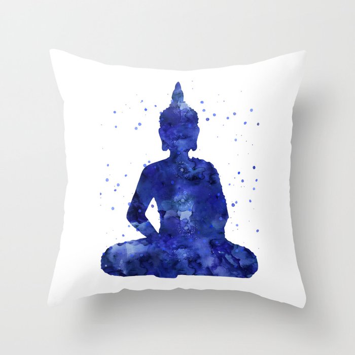 Buddha - Zen Watercolor Blue Throw Pillow