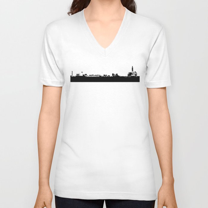 Downtown Winnipeg Skyline Silhouette Panorama V Neck T Shirt
